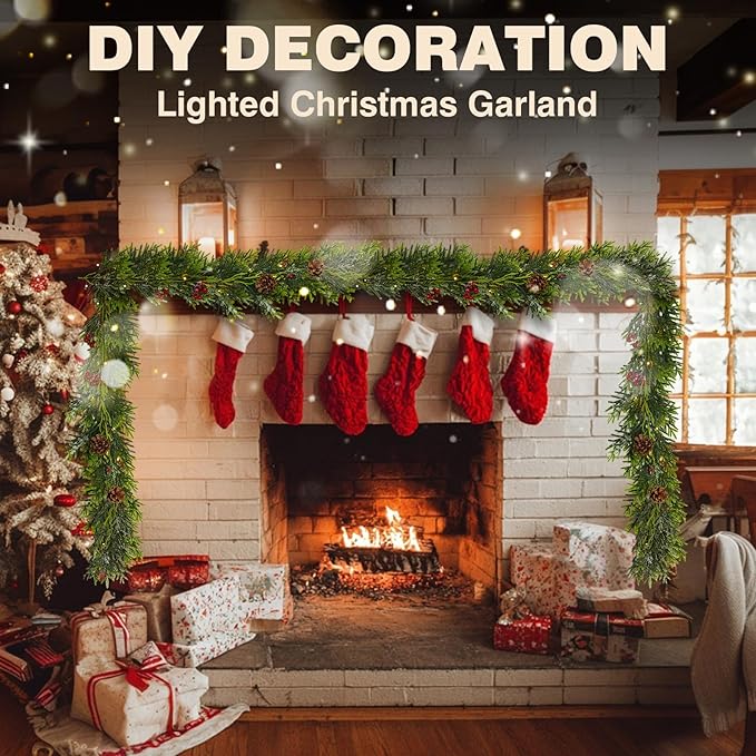2PCS 6Ft Artificial Norfolk Pine Garlands, Real Touch Winter Christmas Garland, Green Artificial Greenery Garland for Table, Mantle, Wall, Indoor, Outdoor Christmas Decorations (2, 6FT)