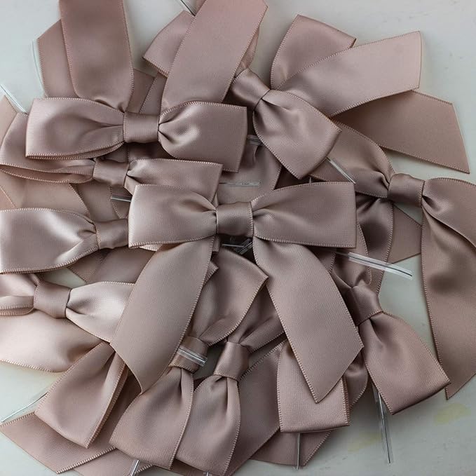 7Rainbows 30pcs Boutique 2.5" Vanilla Satin Ribbon Twist Tie Bows for Tying Up Packages Gift Wrapping