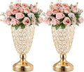 Gold Crystal Trumpet Floral Vase -2 Pcs Centerpieces for Wedding Table, 10.6" Wrought Iron Crystal Vase, Flower Vases for Party Dinner Centerpiece Event, Anniversary Ceremony Birthday Home Decoration