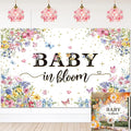 Baby in Bloom Backdrop Wildflower Baby Shower Party Photography Background Spring Floral Gold Glitter Butterfly Banner for Girls Baby Shower Newborn Birthday Party Decorations (82x59 inch (7x5FT))