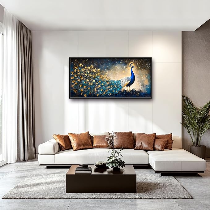 Peacock Large Wall Art Framed Gold Wall Decor for Living Room Mountain Peacock Pictures Oversized Canvas Print Painting Modern Extra Large Framed Artwork for Bedroom Office Home Decor 60"x30"