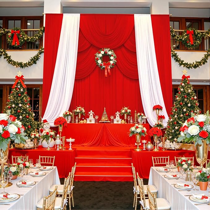 PartyVillage 20ft×15ft ChrismasRed Backdrop Curtain for Wedding Parties, 4 Panels Wrinkle Free 15 FT Long Polyester Photo Backdrop Drapes Back Drop Cloth for Birthday Photography Background
