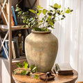LuxenHome Rustic Flower Vase, 12.4" Tall Terracotta Vases with Earthy Brown Tones, Vintage Pottery for Dining Table Decor, Boho Ceramic Vase for Shelf Living Room Decor, Home Décor Accents