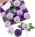 Ling’s Moment Artificial Flowers 25Pcs Purple Roses Decor w/Stems,3" Real Touch DIY Foam Floral for Wedding Bouquet/Centerpieces, Outdoors Party Backdrop, Room/Table, and Garden/Pot Decorations （2023）