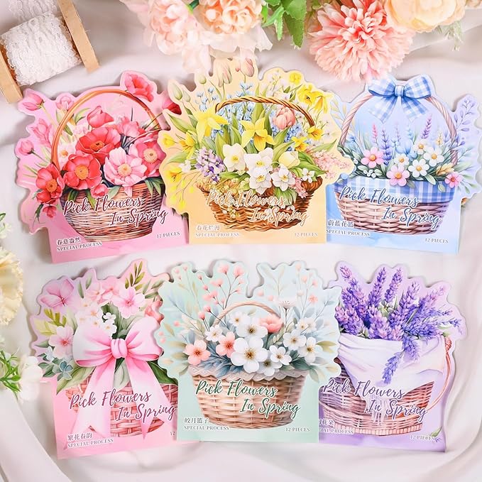 TIAMECH Picking Flowers PET Stickers - 72 Pcs Blooming Spring & Flower Charm Design, Waterproof Sticker for Journaling & Scrapbooking, Junk Journal Supplies, Ephemera & DIY Crafts