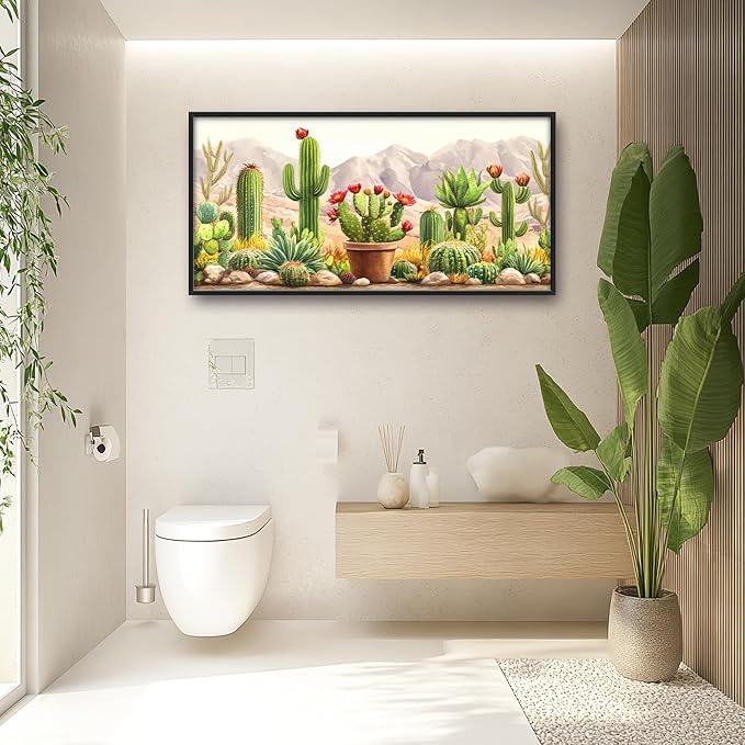 Western Cactus Succulents Large Decor Wall Art Framed Pictures for Living Room, Desert Landscape Oversized Canvas Print Painting Modern Extra Large Framed Artwork for Bedroom Office 60"x30"