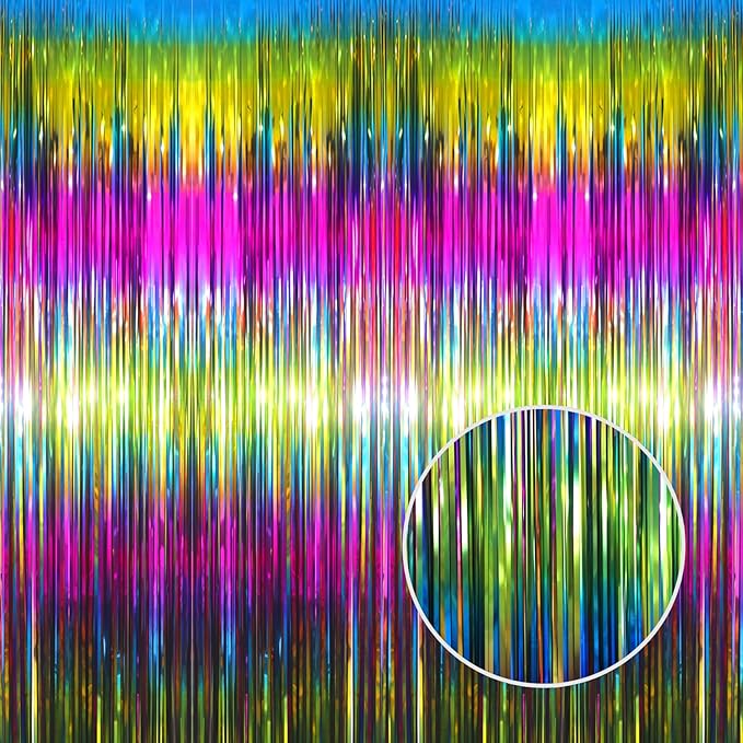 GOER 3.2 ft x 8.2 ft Metallic Tinsel Foil Fringe Curtains Party Photo Backdrop Party Streamers for Birthday,Graduation,New Year Eve Decorations Wedding Decor(1 Pack,Macaroon Rainbow)
