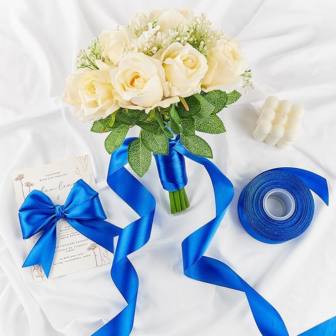 1-1/2 Inches 50 Yards Blue Satin Ribbon, Solid Fabric Ribbon Roll for Flower Bouquets, Gift Wrapping, Wedding, Handmade Crafts