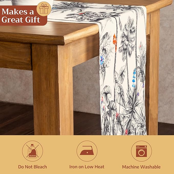 Maison d' Hermine Table Runner 100% Cotton Single Layer Table Runners 90 inches Long for Thanksgiving Christmas Decorations Home Kitchen Dining Party Wedding (Amazonia, 14.5" x 90")