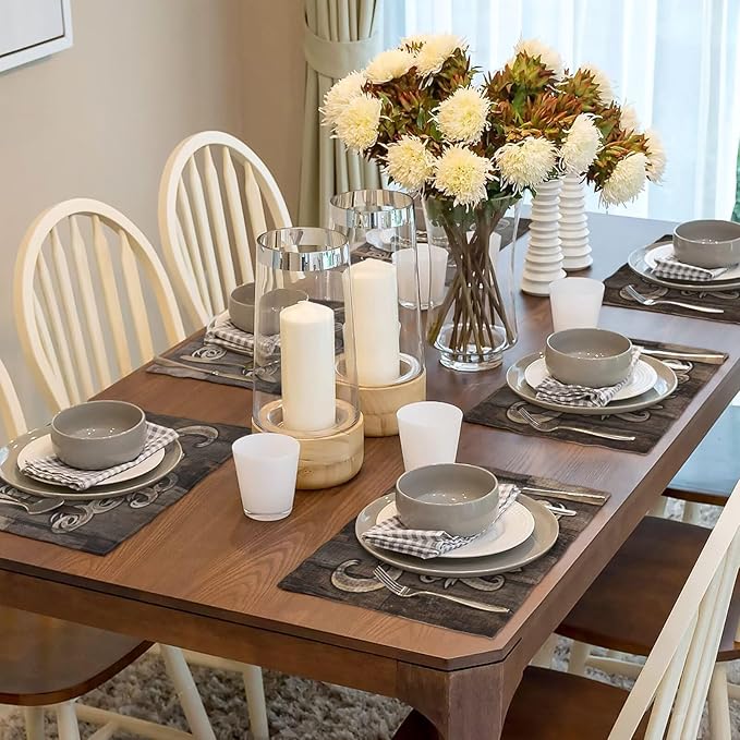 Coffee Linen Table Placemats Set of 6 Coffee Cup Vintage Wooden Print Placemat Indoor Outdoor Party Home Desktop Kitchen Dining Room Decoration 12x18 Inch