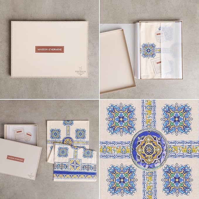 Maison d' Hermine Tablerunners 100% Combed Cotton Premium Table Runner Decorative Table Cover, Home, Kitchen, Dining, Sciacca, Double Layer - (14.5"x108")
