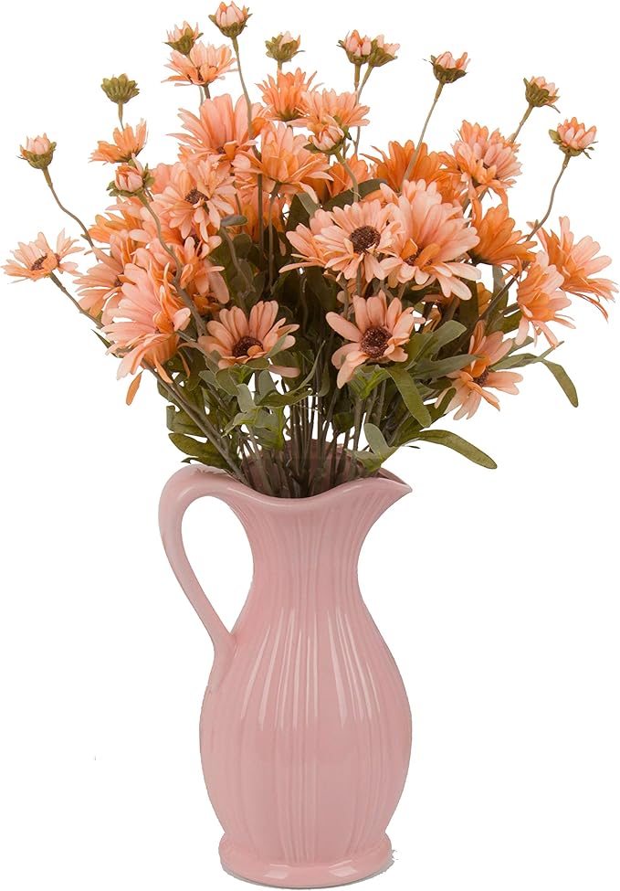 12pcs Gerbera Daisy Artificial Flowers 20 Inch Long Stem Artificial Daisy Mums for Home Décor Centerpiece Wedding Bridal Bouquet DIY(Deep Champagne)