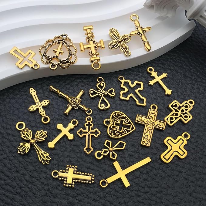 WOCRAFT 60pcs Antique Gold Cross Bracelet Charms for Jewelry Making Sets DIY Necklace Bracelet Keychain Crafting Charms Kit Craft Supplies (SN906)