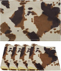 Cow Print Placemats Set of 4 Rustic Farmhouse Brown Cowhide Print Western Style Art Printed Dining Table Mats for Restaurant Home Kitchen Holiday Decor 12x18in