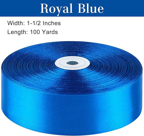 1-1/2 Inches 100 Yards Blue Satin Ribbon, Solid Fabric Ribbon Roll for Flower Bouquets, Gift Wrapping, Wedding, Handmade Crafts