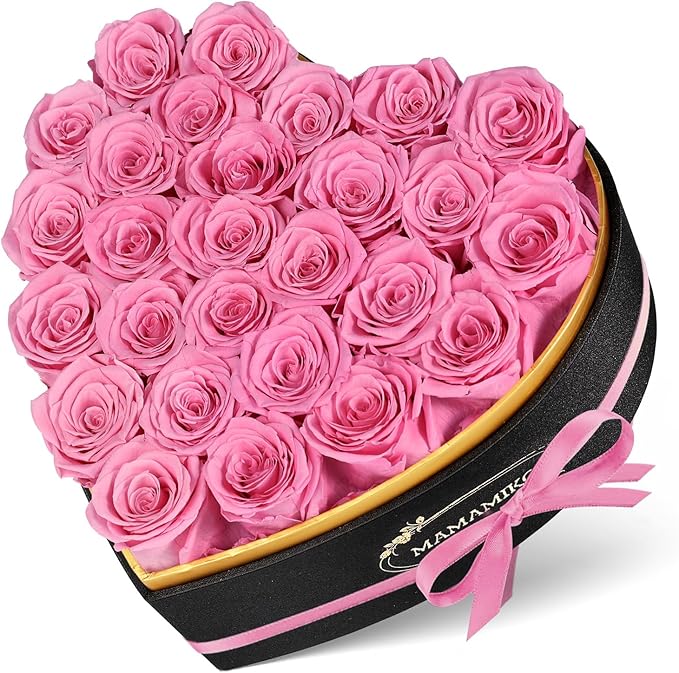 27 Preserved Roses in Heart Shape Gift Box for Her - Forever Flowers for Delivery, Eternal Rose Mothers Gifts for Mom, Wife Anniversary Birthday Gifts for Women, Pink