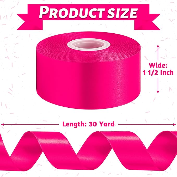 Fullive Rosered Satin Ribbon 1 1/2 Inch, 30Yards Ribbon for Gift Wrapping, Polyester Solid Valentines Day Ribbons for Valentines Day Christmas Decorations DIY Bows Wrapping Bouquet Floral Arrangements