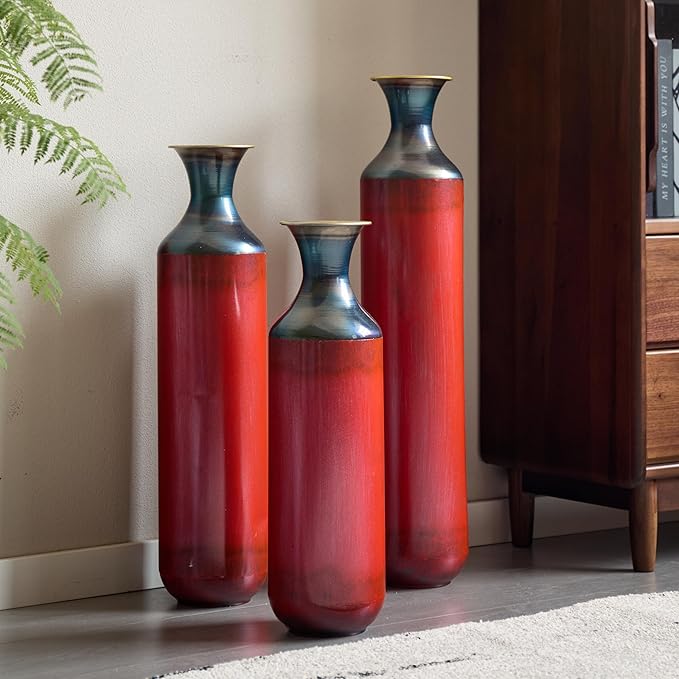 Modern Teardrop-Shaped White Metal Floor Vase Set of 3 - Luxury Home Decor with Hand-Fire Coloring