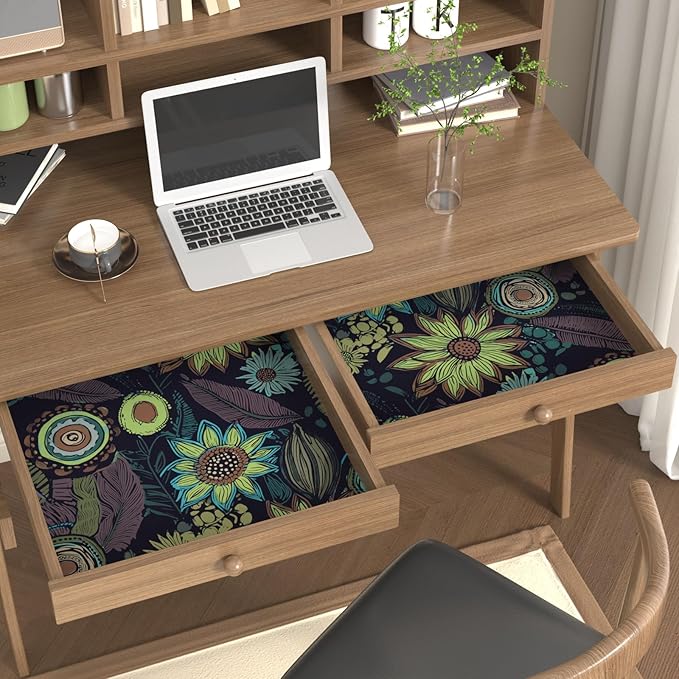 Vintage Boho Wallpaper Peel and Stick, Gothic Floral Contact Paper, Retro Flowers Bohemia Wall Paper Self Adhesive Removable Waterproof for Walls Shelves Cabinet Table 17.5" x 118"(Dark Purple, Green)