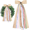 Large Fall Ribbons Bow for Wreath, Orange White Buffalo Plaid Fabric Ribbons Set Assorted Lace Ribbon Blue Pink Clip-On Wreath Sash Ribbon Bundle for Fall Thanksgiving Home Indoor Outdoor Decor