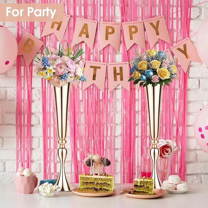 2 Set Rose Gold Vases Centerpieces for Table, Mjkeomo Trumpet Vases 21.9'' Tall Rose Gold Vase for Centerpieces, Table Centerpieces for Party Event, Christmas, Wedding, Valentine's Day