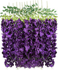 3.6ft 12PCS Artificial Wisteria Hanging Flowers Faux Wisteria Flower Vines Garland Silk Flowers Garland Fake Hanging Flowers String for Wedding, Garden, Wall Decoration (Dark Purple)