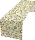Wild Mushroom Table Runner, Vintage Botanical Rustic Retro Wildflower Herbs Plants Green Mushroom Table Cover for Home Kitchen Dining Decor Indoor Outdoor Party, 13x70inch