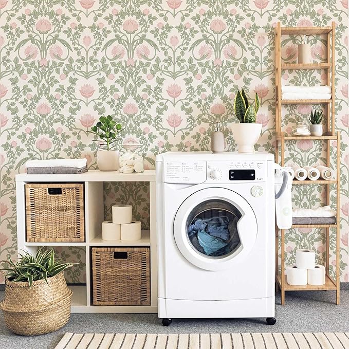 Floral Wallpaper Peel and Stick 236.2" × 17.3", Pink Contact Paper Self Adhesive Wallpaper for Bedroom Shelf Drawer Liner