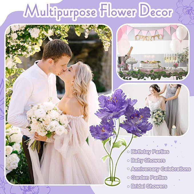 Large Artificial Plants & Flowers Giant Fake Flowers for outdoors Decorative, Long Stem Indoor Big Artificial Flower Art Home Decor for Wedding Reception Arrangement Birthday Party Shop (Purple)