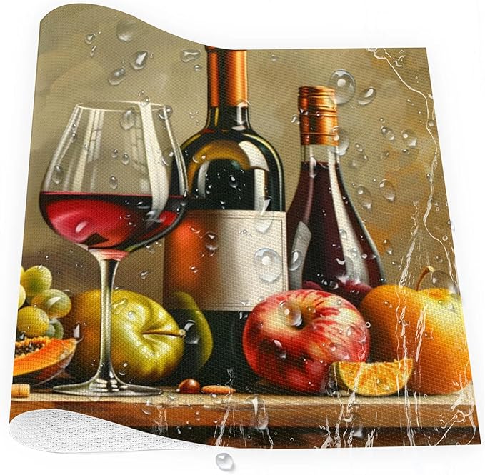 Grapes Fruit Wine PVC Placemats Set of 4 Wipeable Table Mats Washable Heat Resistant Non Slip Vinyl Dining Table Mat for Kithen Indoor Outdoor Patio Farmhouse Place Mats Decorative