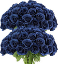 Artificial Rose Flower Artificial Flowers Flower with Long Stem Silk Roses Bouquet for Wedding Bridal Shower Party Home Decoration (Navy Blue, 50 Pcs)