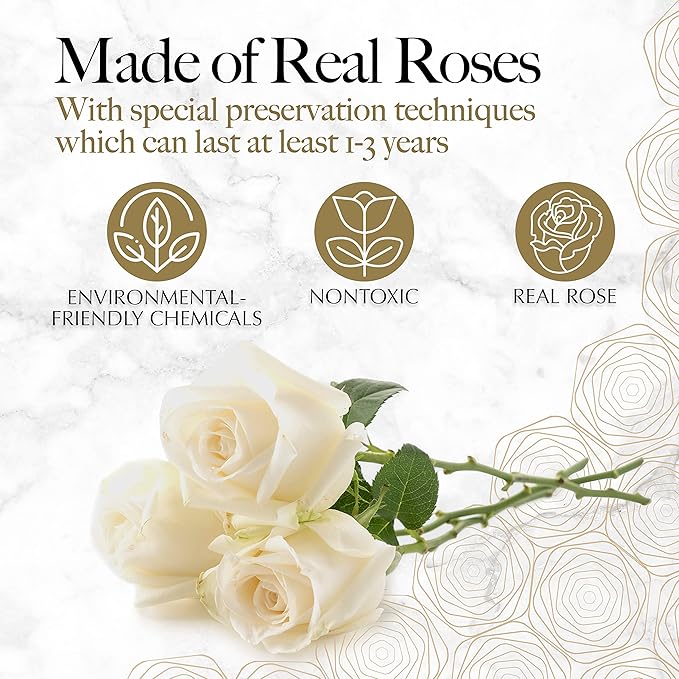 GLAMOUR BOUTIQUE 16 Flower Forever Heart Shape Box - Preserved Roses Gift for Her, Preserved Flowers, White