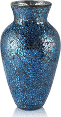 MDLUU Mosaic Vase 11" Tall, Handcrafted Cracked Glass Vase, Decorative Flower Vase for Home Decor, Wedding, Table Centerpiece, Gift (Navy Blue)