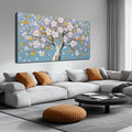 Purple Blossom Tree with Butterflies Canvas Wall Art with Gold Accents, Blue Background Abstract Picture for Living Room Bedroom Wall Decor Printed Painting Artwork Decoration Large Size 58x29 Inches