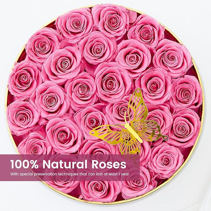 Preserved Roses Forever Flowers Real Roses in a Box Mother's Day Birthday Flowers for Her Mom Women Wife Valentine's Day, Pink, 27 Piece