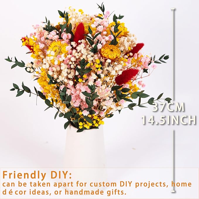 Vibrant Handmade Dried Flower Bouquet with Yellow, Pink, and Red Accents – Perfect for Home Décor, Weddings, and Gift Giving