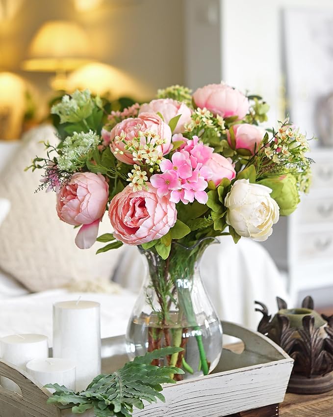 FiveSeasonStuff Vintage Artificial Peonies Silk Peony Flowers and Hydrangeas for Wedding Bridal Home Décor – Beautiful Floral Centerpiece Arrangement Decoration with 2 Bouquets (Charm Pink)