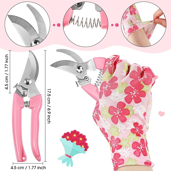 Lasnten 14 Pcs Rose Stripper Thorn Remover Tool Garden Pruning Shears Scissors Kit Leaf Stripping Tool Floral Gloves and Floral Tape Flower Stripper Kit Gift for Wedding Outdoor Gardening