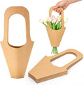 Lesnala 16Pcs Kraft Paper Flower Gift Bags with Handle Cone Shaped Bouquet Basket for Wedding Birthday Valentines Day Bar Shop Wrapping Supplies