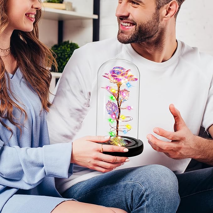 Childom Christmas Rose Gifts for Women,Birthday Gifts for Women Mom Christmas,Flowers for Delivery Prime,Colorful Light Up Rose in A Glass Dome,Anniversary Flowers Gift for Her Grandma Valentines Day