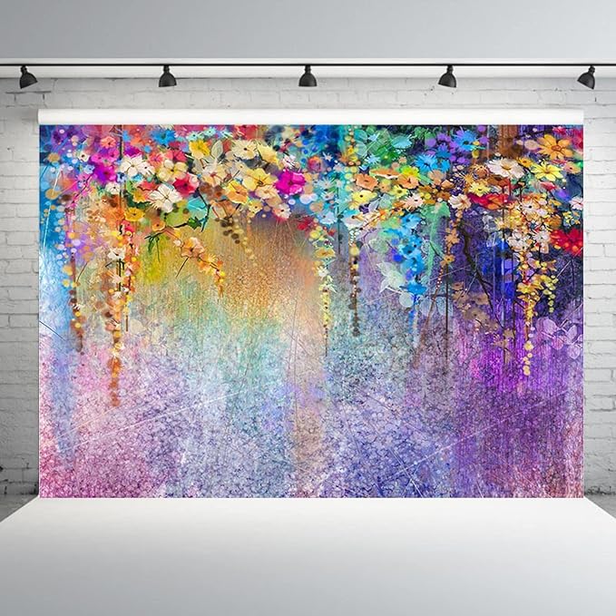 9x6ft Purple Abstract Flower Backdrop Watercolor Painting Photography Background for Wedding Bridal Shower Birthday Party Portrait Shooting Video Studio Props
