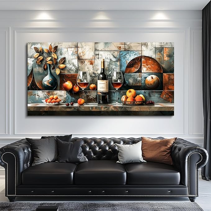 hyidecorart Wine Glass Fruit Modern Painting Wall Art For Kitchen Wall Decor For Living Room Dining Room Decorations Liquor Still Life Canvas Prints Artwork Bar Pub Posters Home Decor Ready to Hang