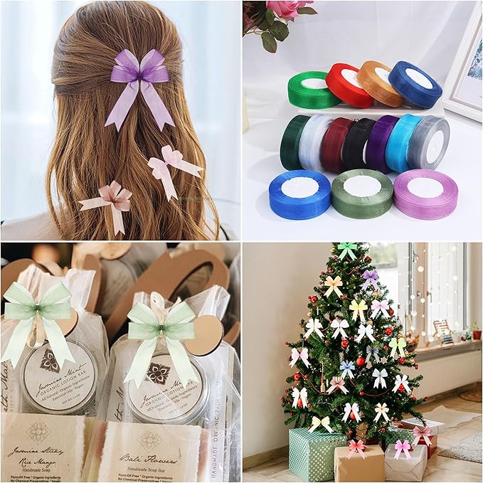 3/4 Inch x 50 Yards Sheer Organza Ribbon Chiffon Ribbon for Gift Wedding Flower Bouquet Wrapping Decorations Crafts (Purple)