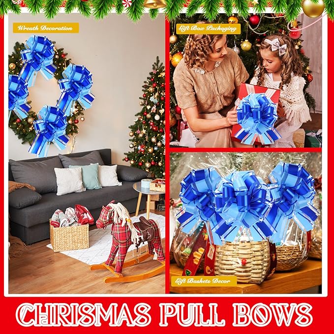 WILLBOND 20 Pieces 6 Inch Pull Bows Gift Wrapping Ribbon Pull Bows for Christmas Wedding Baskets Valentine Multicolor Wrap Accessory for Gift Present Holiday Decor(Blue Mixed Light Blue)