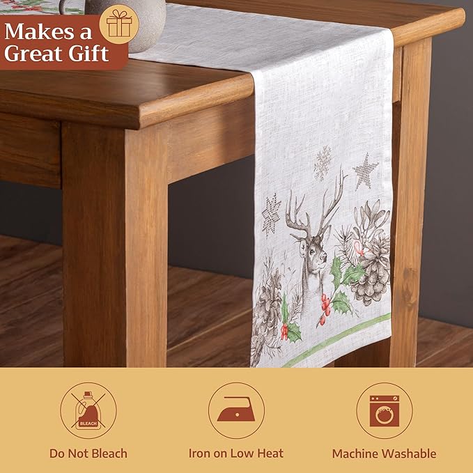 Maison d' Hermine Table Runner 100% Cotton Single Layer Table Runners 72 inches Long for Thanksgiving Christmas Decorations Home Kitchen Dining Party Wedding (Christmas Dew, 14.5" x 72")