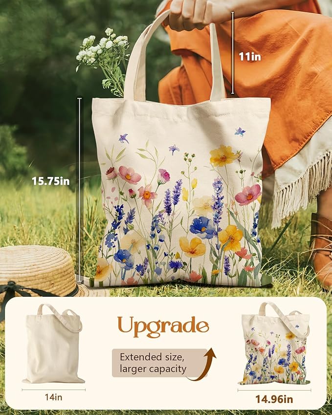 Aesthetic Tote Bag for Women- with Magnetic Buckle and Zipper Inner Pocket Cloth Cotton Canvas Tote Bags