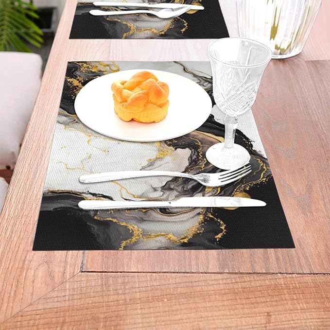 Placemats Set of 4 PVC Woven Place Mats Heat Resistant Easy to Clean for Indoor Outdoor Party Kitchen Dining Table Decoration 12"x18",Marble Pattern