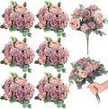 6 Pcs Artificial Peony Silk Florals Fake Mix Silk Peony Rose Faux Flower Hydrangea Bouquet Elegant Realistic Wedding Floral Centerpiece for Home Party Table Arrangement (Champagne with Purple)