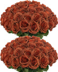 50pcs Artificial Roses Flowers in Bulk,Realistic Silk Fake Rose with Long Stem for Wedding Centerpieces Bouquet Party Floral Arrangement Home Decoration (Burnt Orange)