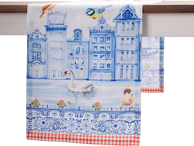 Maison d'Hermine Table runner 100% Cotton SingleLayer TableRunners 108 inches long Decorative for Home Kitchen Dining Party Baby Shower Wedding Bridal Shower SpringSummer(Amsterdam Canals,14.50"x108")